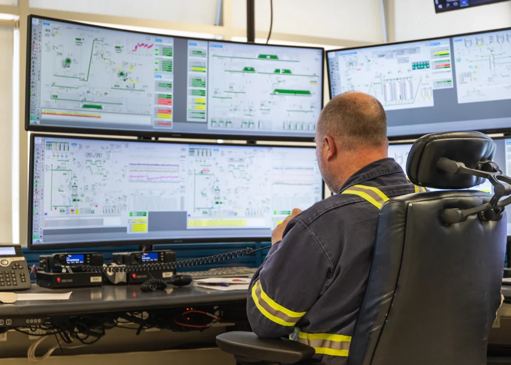 St Marys Cement Locations - control room operator monitoring plant process screens