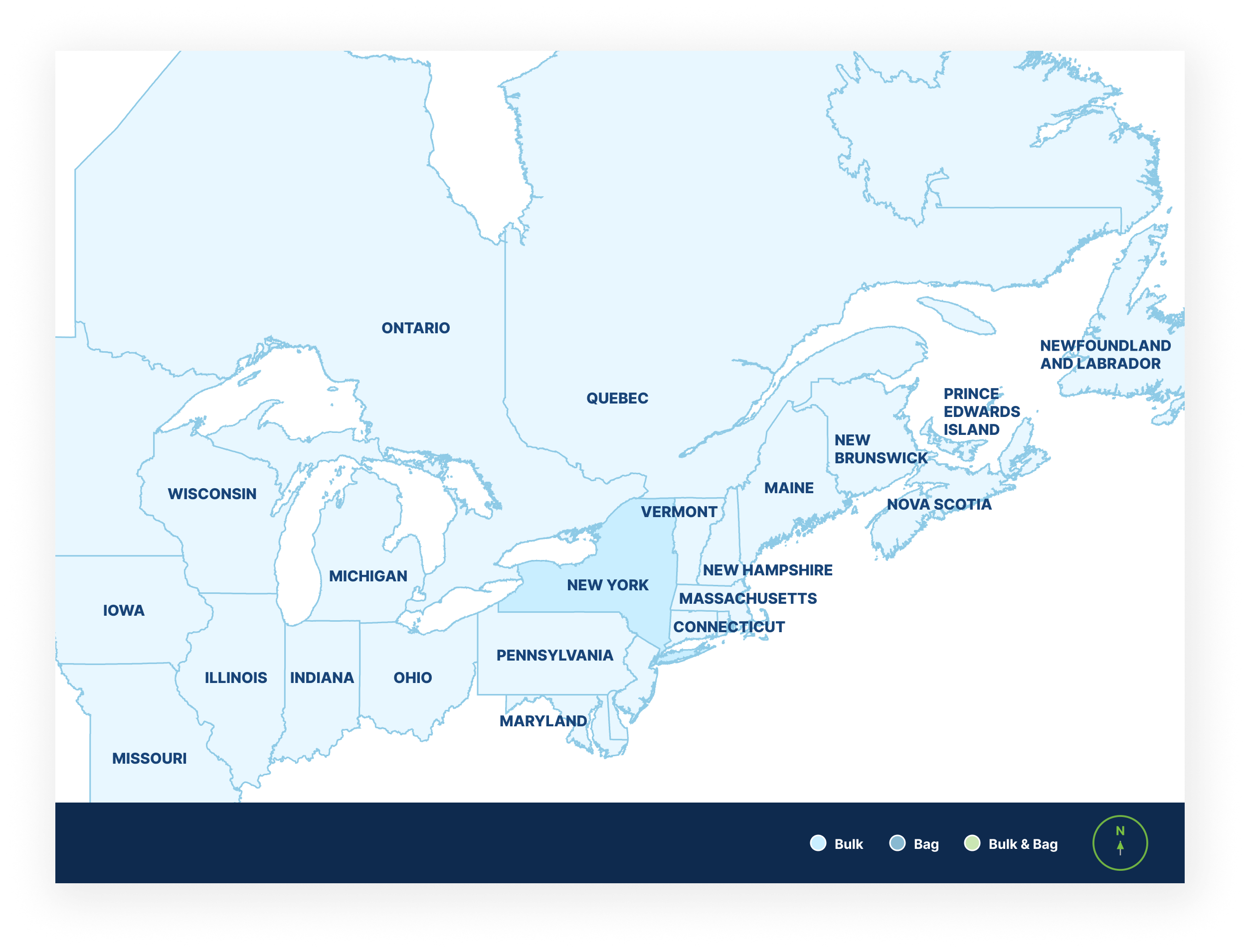 Map showing where St Marys Type IP Blended Silica Fume Cement is available across New York.