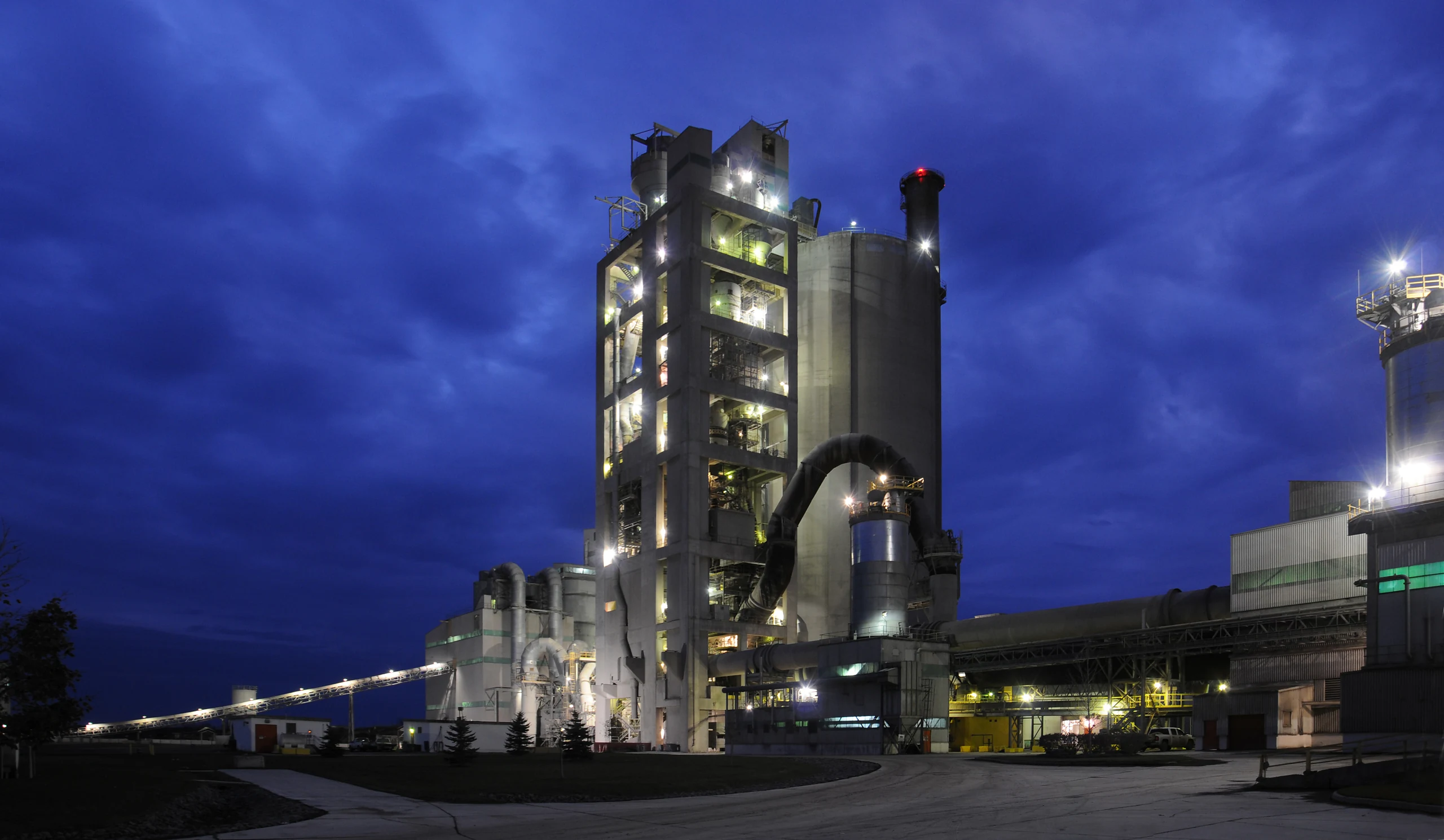 Bowmanville Cement Plant - plant lit up at night