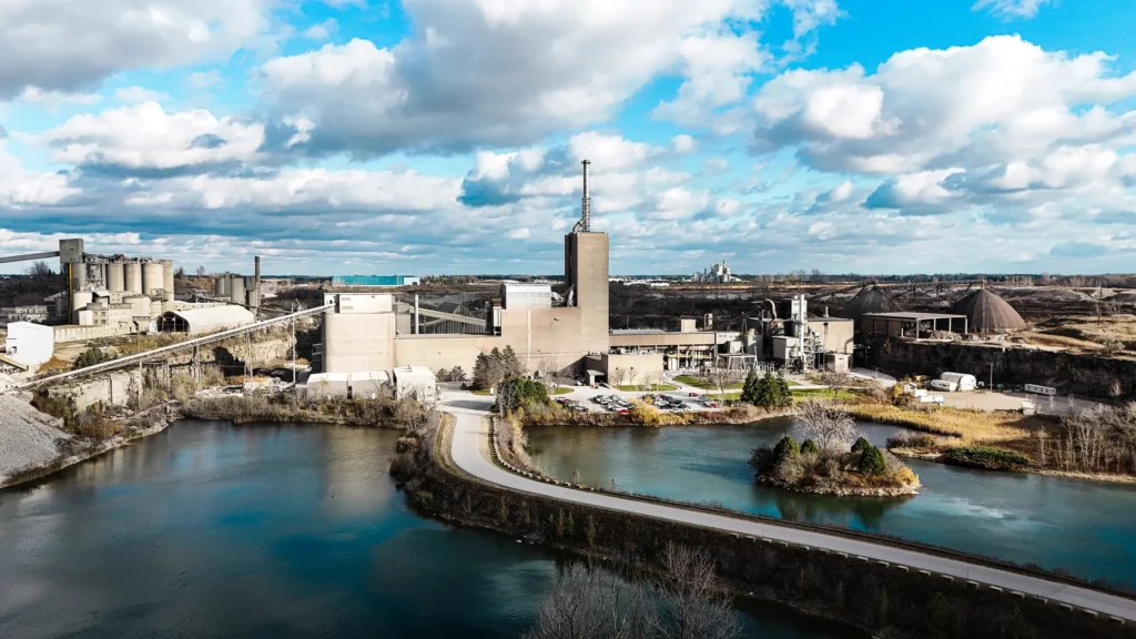 St Marys Cement Plant - aerial view of the plant and its water-filled quarry
