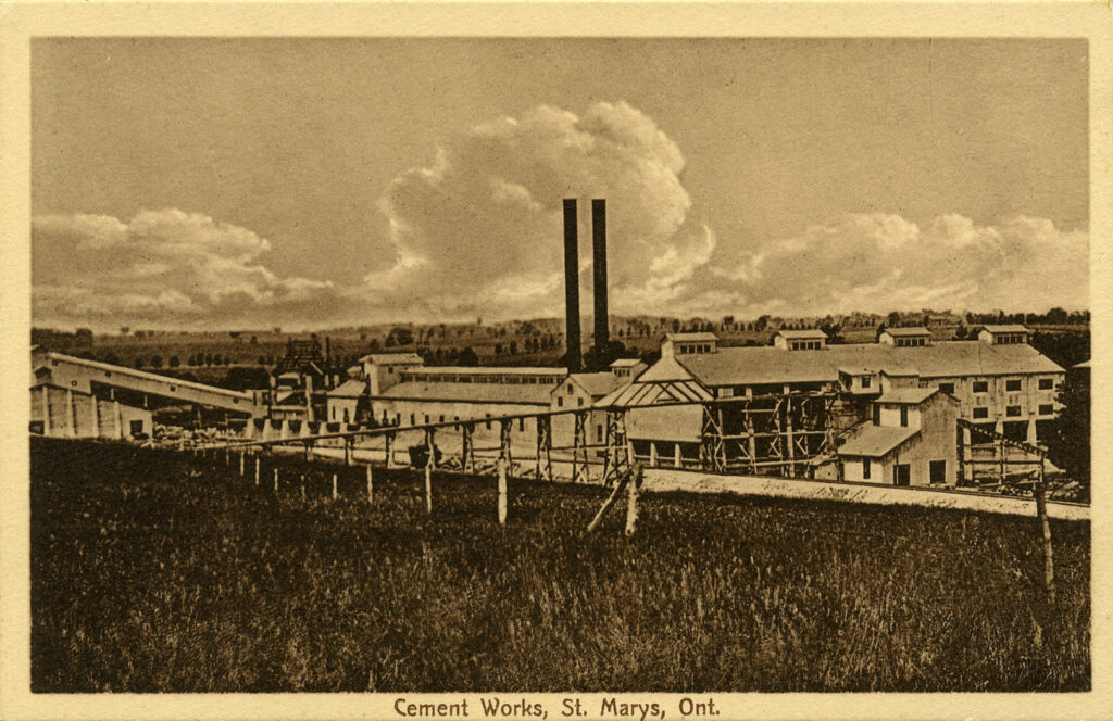 Cementitious Materials Supplier - historic sepia postcard of the Cement Works, St. Marys, Ont